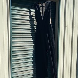 Alice + Olivia Black Wide Leg Deep V Jumpsuit